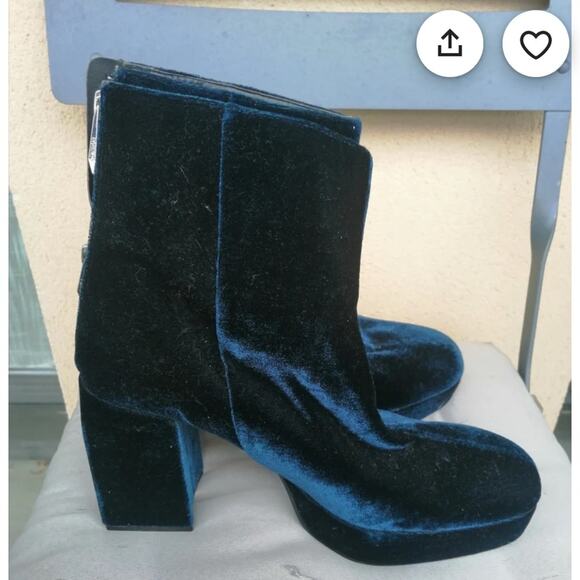 Zara Velvet Ankle Boots in Deep Blue - Picture 2 of 4